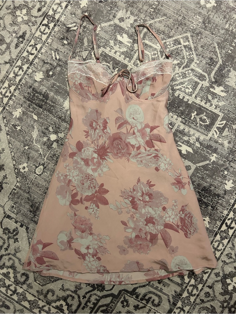 Forever 21 Pink Floral Lace-Trim Slip Dress